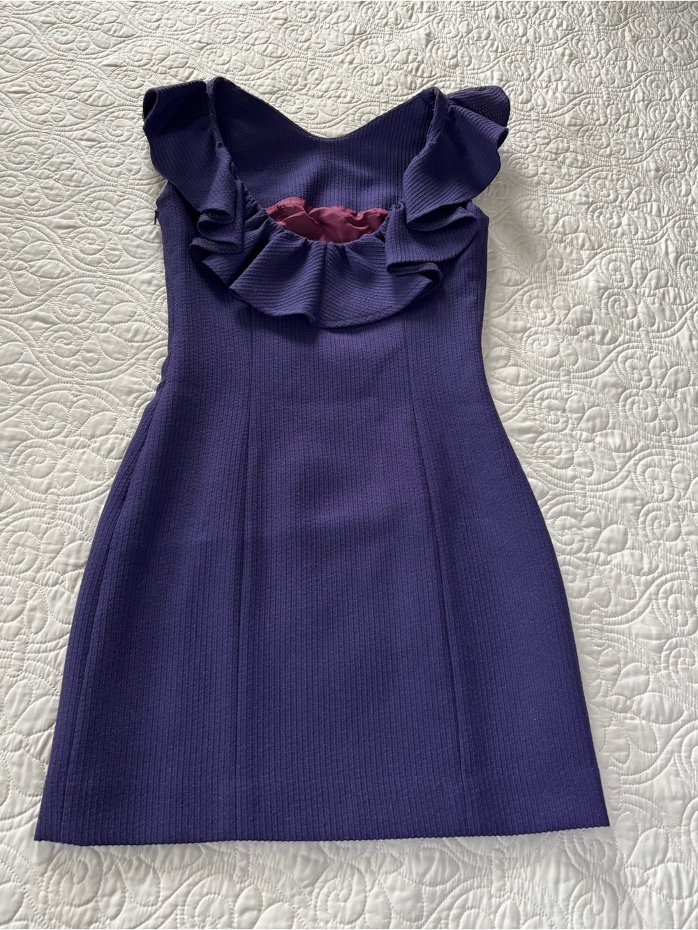 Hunter Dixon Camel Hair Sleeveless Dress with Ruffle in Eggplant
